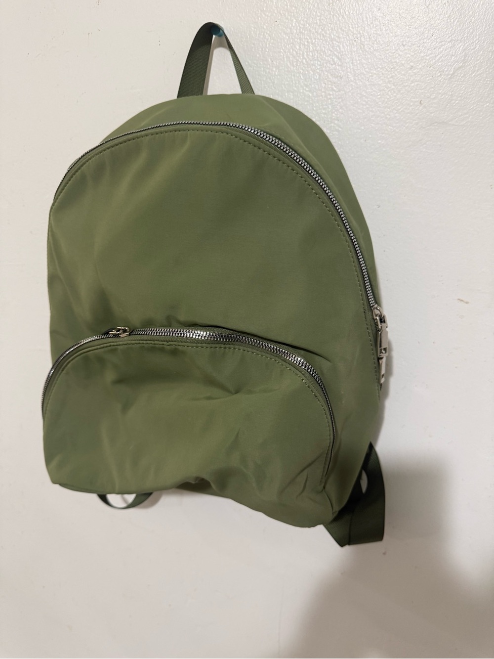 INC International Concepts Olive Green Nylon Backpack with Front Zip Pocket